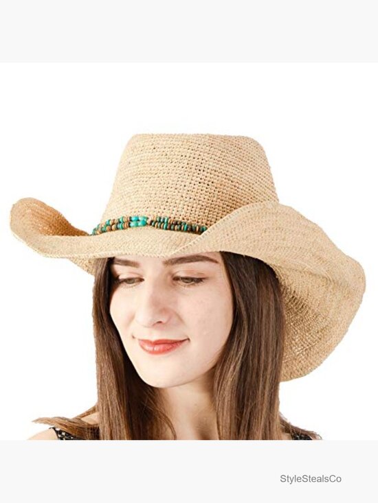 Raffia Straw Cowboy Hat, Crocheted Summer Sun Hat for Beach or Outdoor main image 7